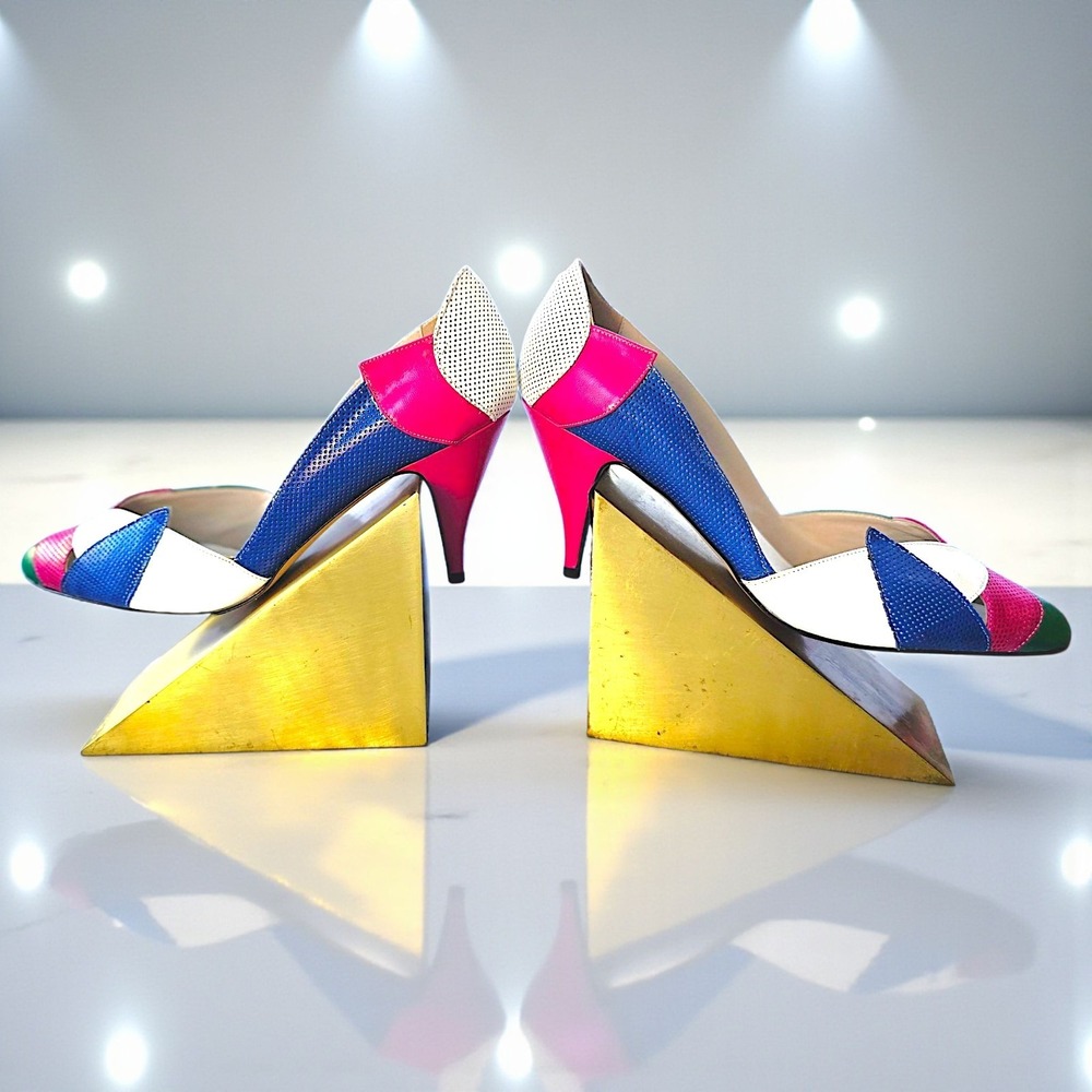 Vintage Enzo Angiolini "Gilda" Colorblock Pumps – Made in Italy – 8.5 M – NEW in - Picture 14 of 15